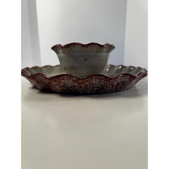 Ceramic Hand Thrown One Of A Kind Ceramic Chip and Dip Serving Dish - Picture 4 of 7